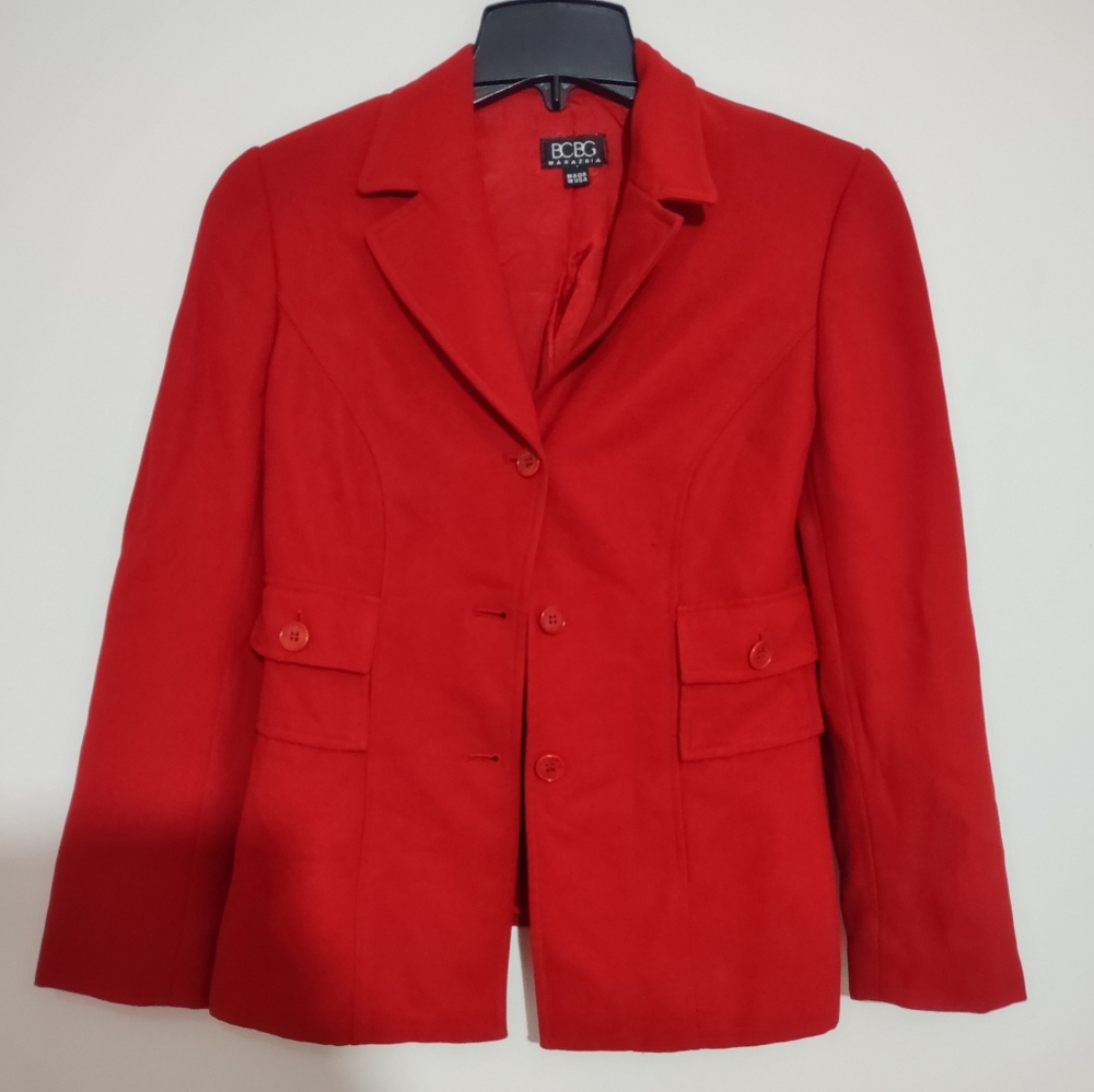 BCBG Maxazria Vintage Womens Blazer M Red Button Pocket Suit Jacket